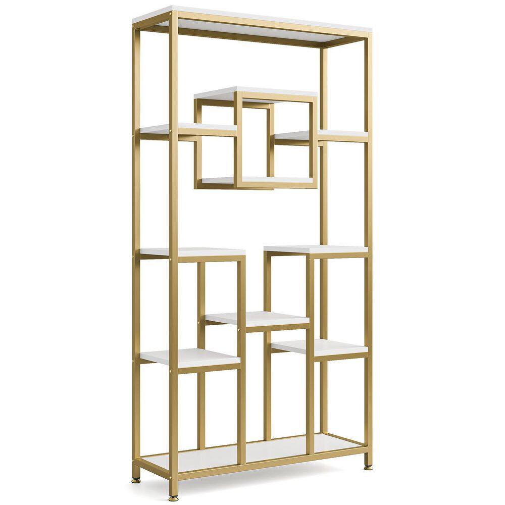 TRIBESIGNS WAY TO ORIGIN Frailey 71 in. Gold White Tall 11-Tier Large Open Display Bookshelf Geometric Cubed Bookcase Modern Storage Home Office HD-XK00191-WZZ