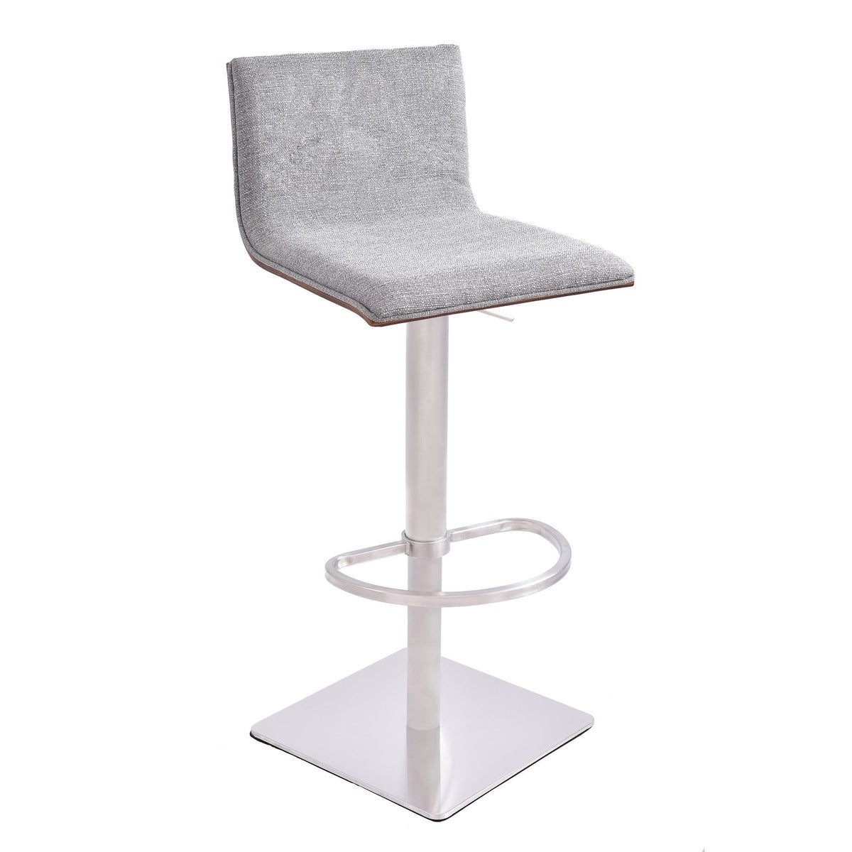 Fabric Wooden Back Adjustable Barstool with Hydraulic， Silver and Gray - 30 H x 19 W x 17 L Inches