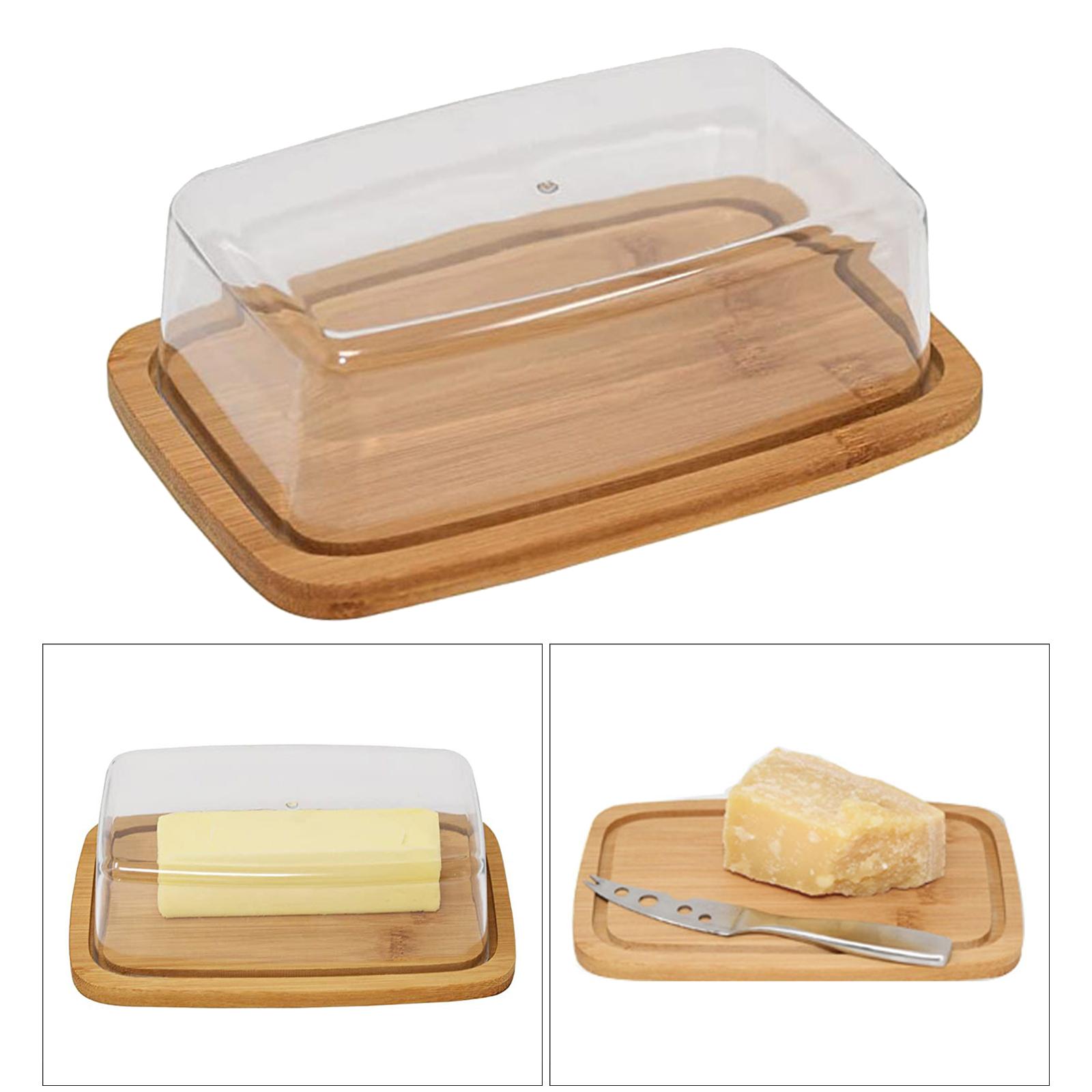 Square with Lid， Bamboo Butter Dish， Butter Dish with Lid， Butter Keeper， Glass Butter Dish， for Kitchen Refrigerators