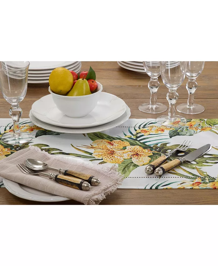 Saro Lifestyle Hemstitch Table Runner with Tropical Flower Design 72 x 16