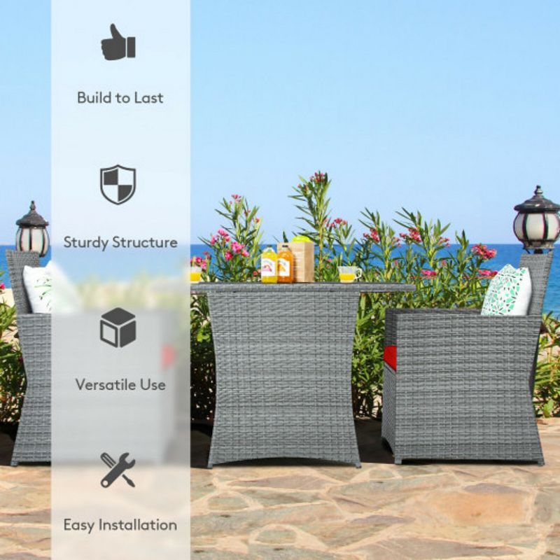 3 Pieces Patio Rattan Furniture Set with Cushioned Armrest Sofa