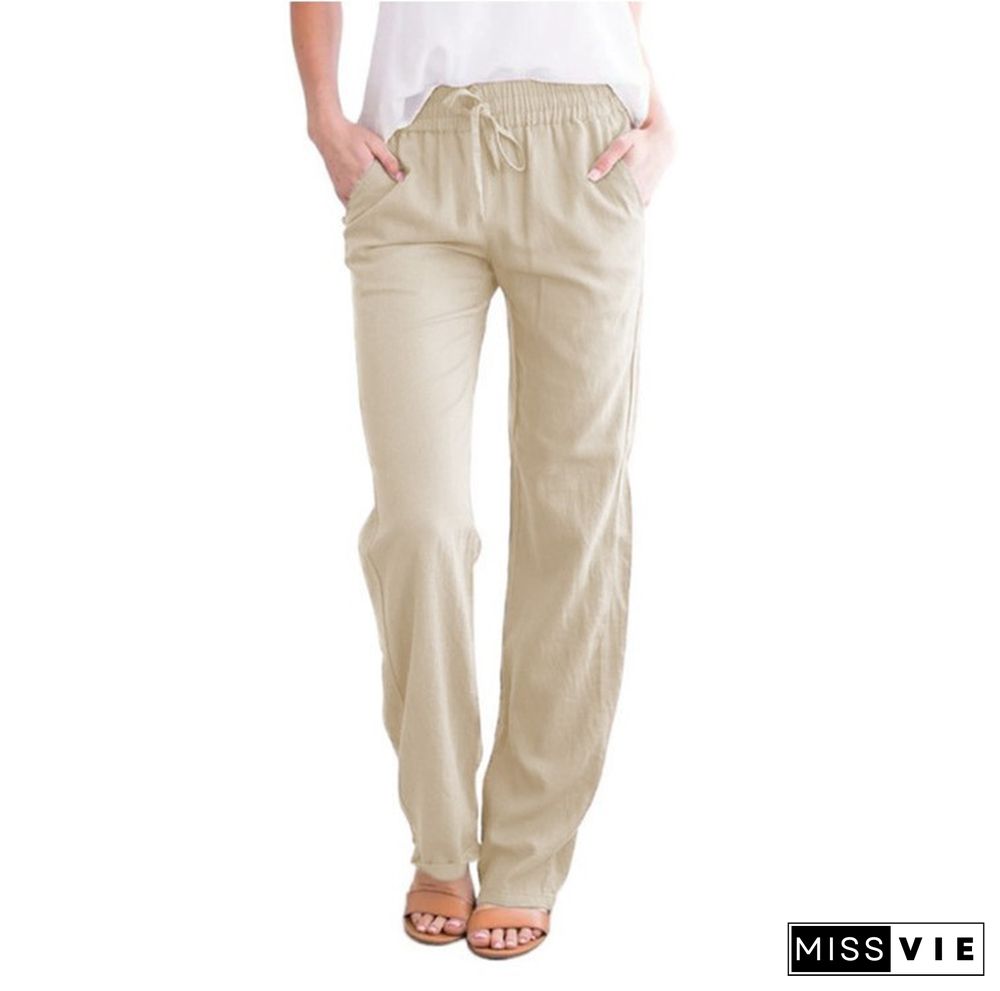 Solid Color Loose Drawcord Casual Wide Leg Pants