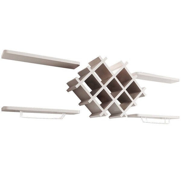 White 5 Piece Wall Mounted Wine Rack Set with Storage Shelves - 20.3