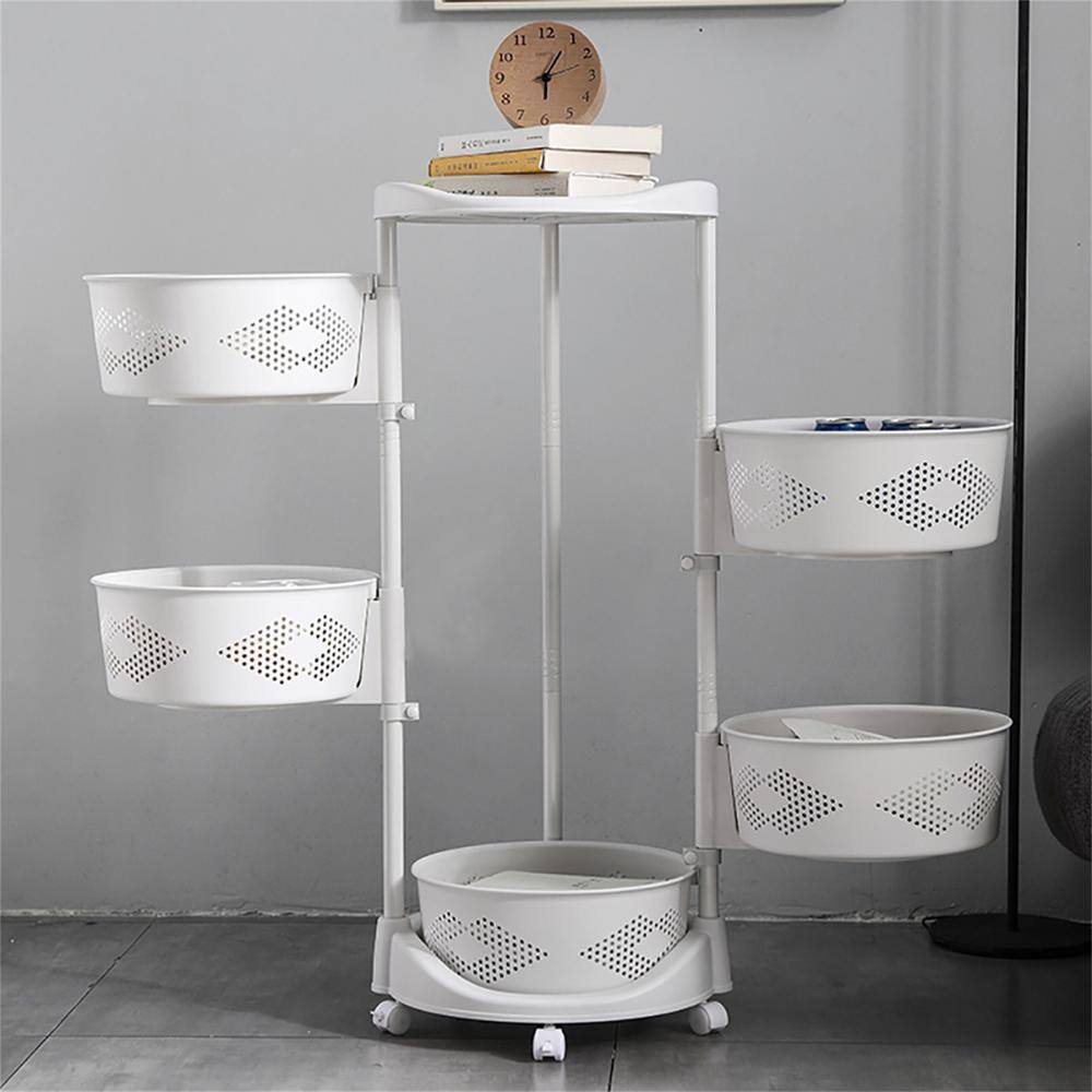 YIYIBYUS White Rolling 5-Tier PP Carbon Steel Storage Basket Shelving Unit (14.3 in. W x 36.2 in. H x 14.3 in. D) HG-HSYXF-6820