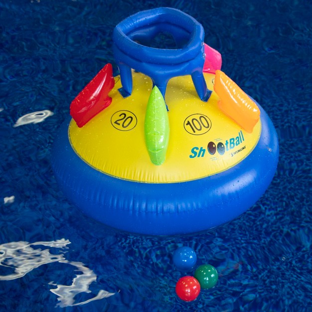 Inflatable Multi port Shootball Floating Pool Game With Three Balls Blue yellow