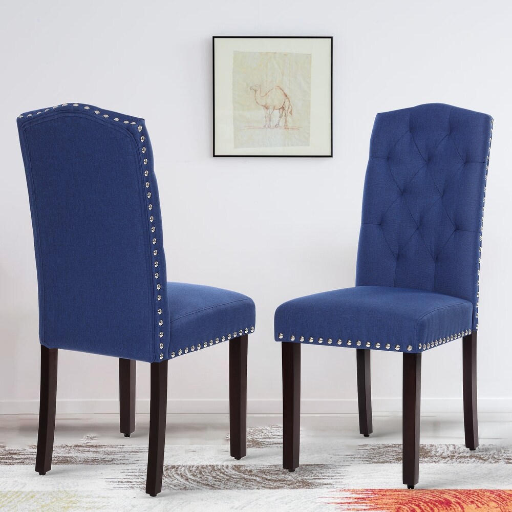 Solid Wood Tufted Dining Chairs  Kitchen Dining Room Chairs with Bronze Nailhead Trim Set of 2