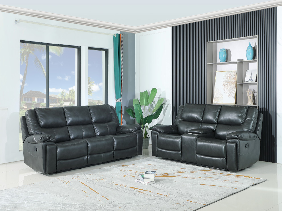 Aiden 2 Piece Leather Air Reclining Sofa With Console Loveseat   Contemporary   Living Room Furniture Sets   by Luxuriant Furniture  Houzz