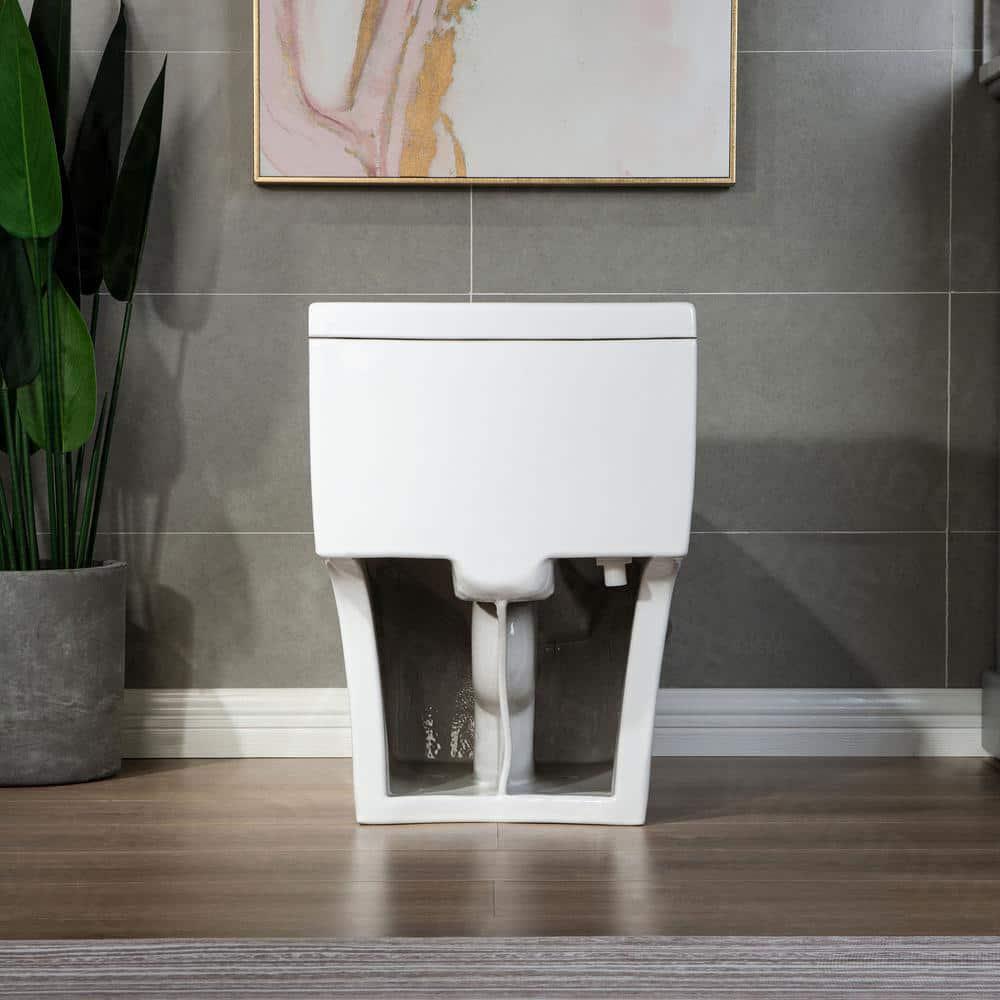 WOODBRIDGE 1piece 128 GPF Conserver High Efficiency Dual Flush AllinOne Toilet with Soft Closed Seat Included in White