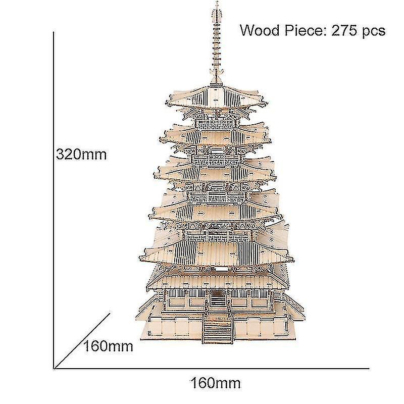 Gojoy Five-storied Pagoda 3d Wooden Puzzle Toys For Children Kids Birthday Gift