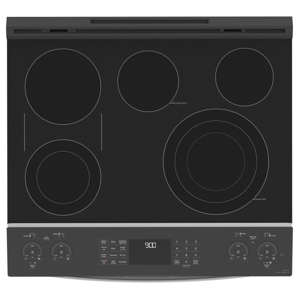 GE Profile 30 in. 6.6 cu. ft. Slide-In Double Oven Electric Range in Fingerprint Resistant Stainless with Convection and Air Fry PS960YPFS