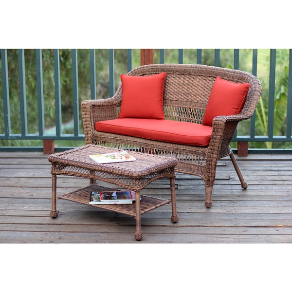 Honey Wicker Loveseat and Coffee Table Set