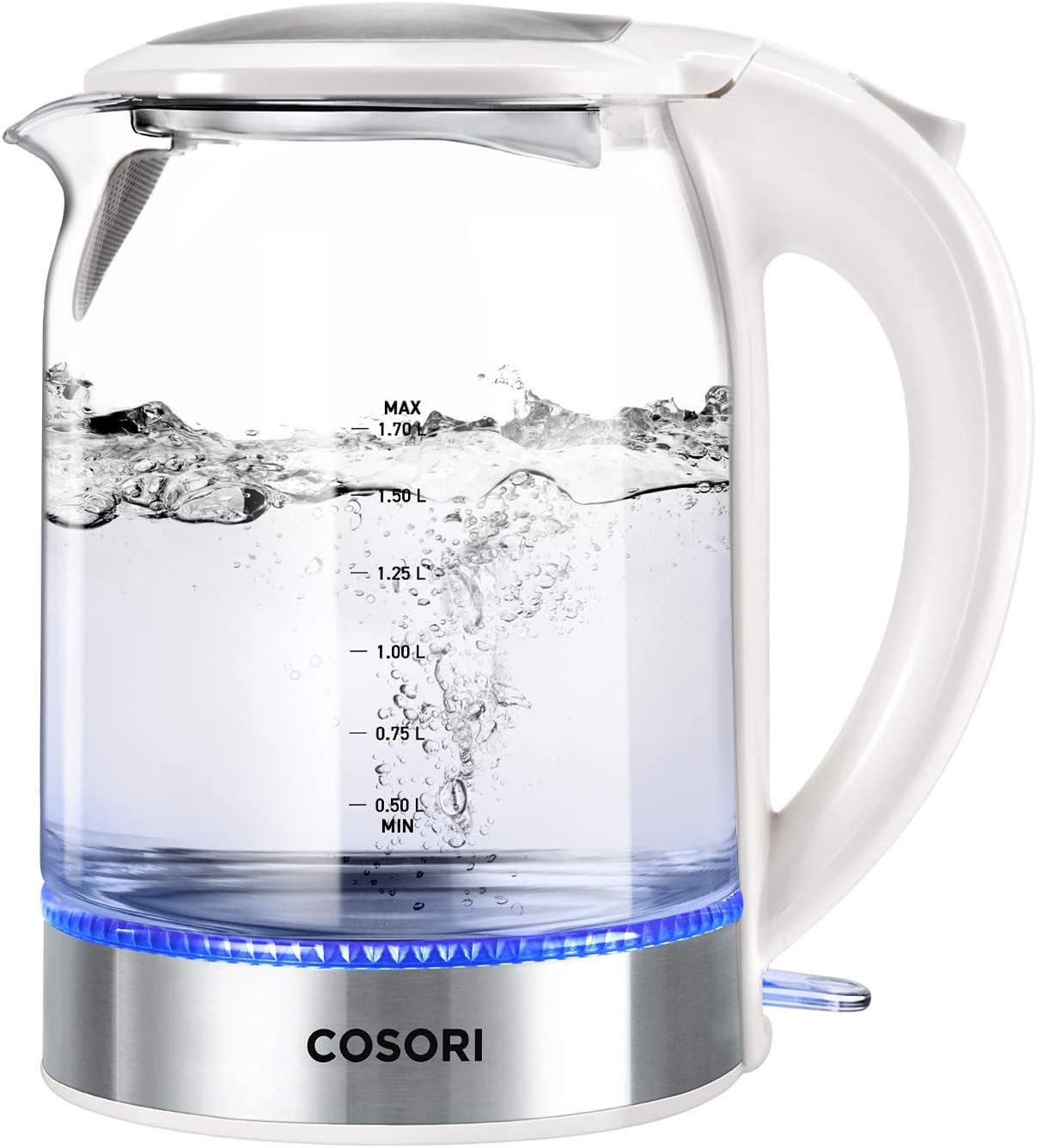 COSORI Electric Kettle 1.7L，Speed-Boil Water Boiler (BPA Free) Auto Shut-Off and Boil-Dry Protection，Glass Water Boiler with LED Indicator Inner Lid and Bottom，White