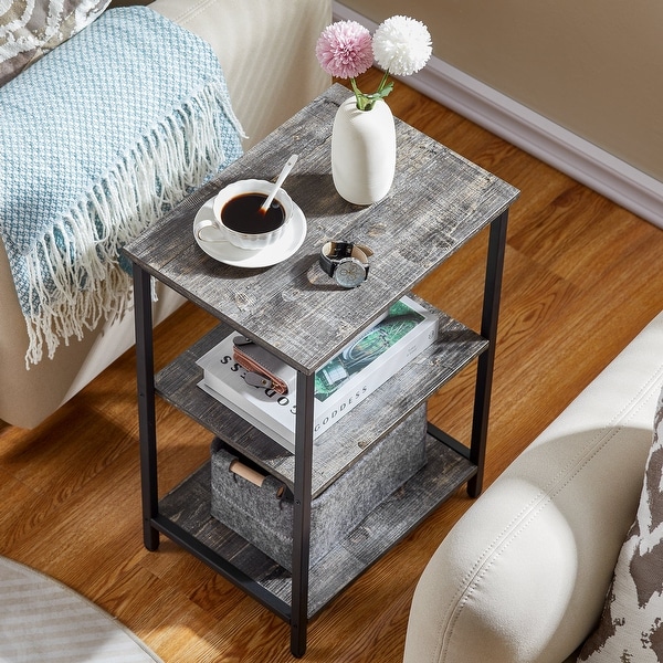 Industrial End Table With 3-Tier Wood Storage Shelf， Nightstand Sofa End Side Table Storage Display Shelf