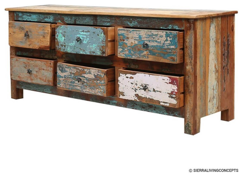 Weyand Distressed Reclaimed Wood 60 quotLarge TV Stand With Drawers   Farmhouse   Entertainment Centers And Tv Stands   by Sierra Living Concepts Inc  Houzz