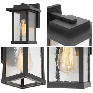 LNC Matte Black Outdoor Wall Lantern Sconce with Textured Glass Shade Modern 1-Light Porch Patio Garden Wall Mounted Light A03321S