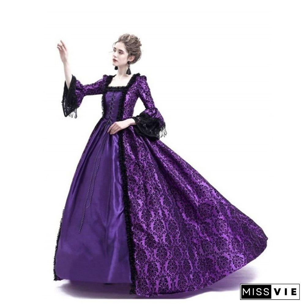 Vintage Medieval Palace Women Evening Party Dress Fancy Renaissance Pleuche Dress Retro Velvet Tailed Dress Party Costume