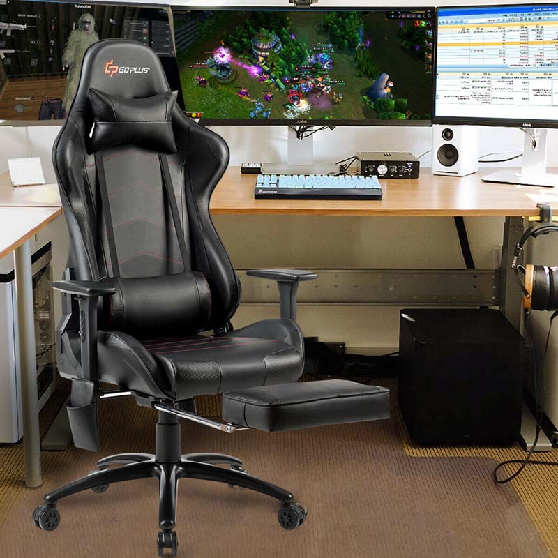 Massage Gaming Chair, Adjustable Ergonomic High-Back E-Sports Racing Chair, Swivel Office PC Chair with Footrest & Lumbar Support