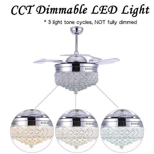 CurveCurio Crystal Retractable Ceiling Fan Fandelier with LED light， Remote - 42 Inches Shopping - The Best Deals on Ceiling Fans | 34480524