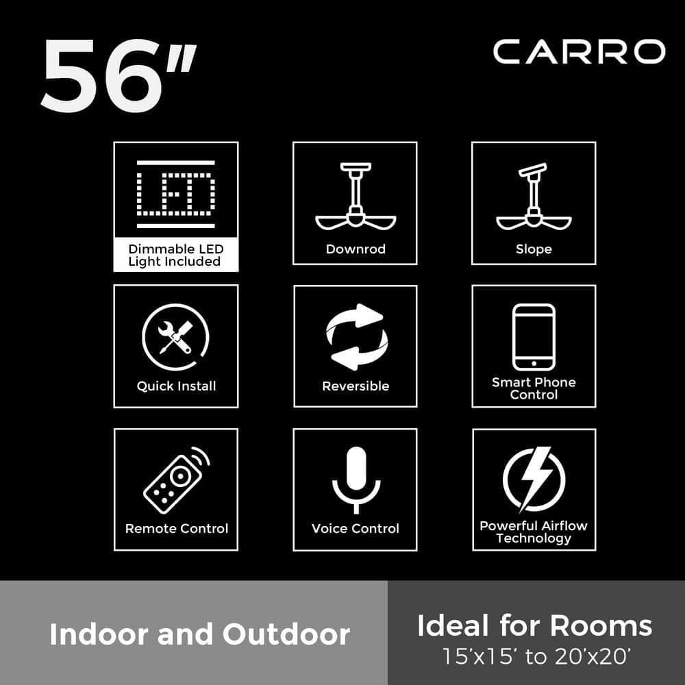 CARRO Aspen 56 in Dimmable LED IndoorOutdoor White Smart Ceiling Fan with Light and Remote Works with AlexaGoogle Home