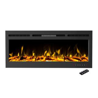 5110 BTU Wall Mounted or Recessed 50 in. Electric Fireplace Black with 10 Ember Bed Colors 955446CMS