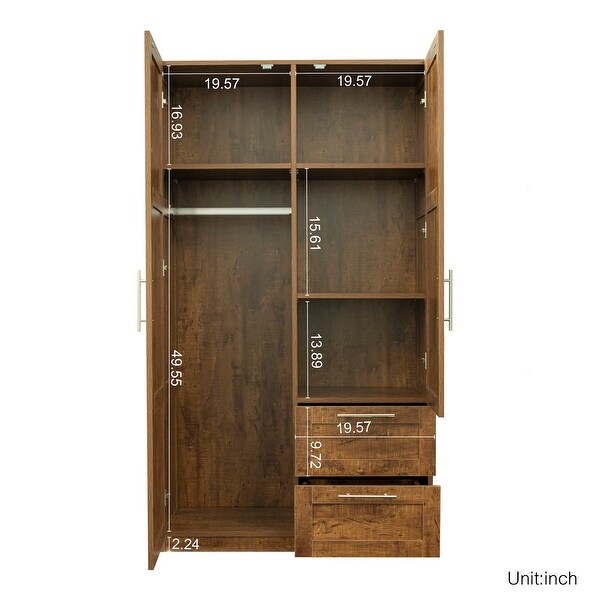 High Wardrobe Cabinet with 2 Doors，2 Drawers and 5 Storage Spaces - - 37427630