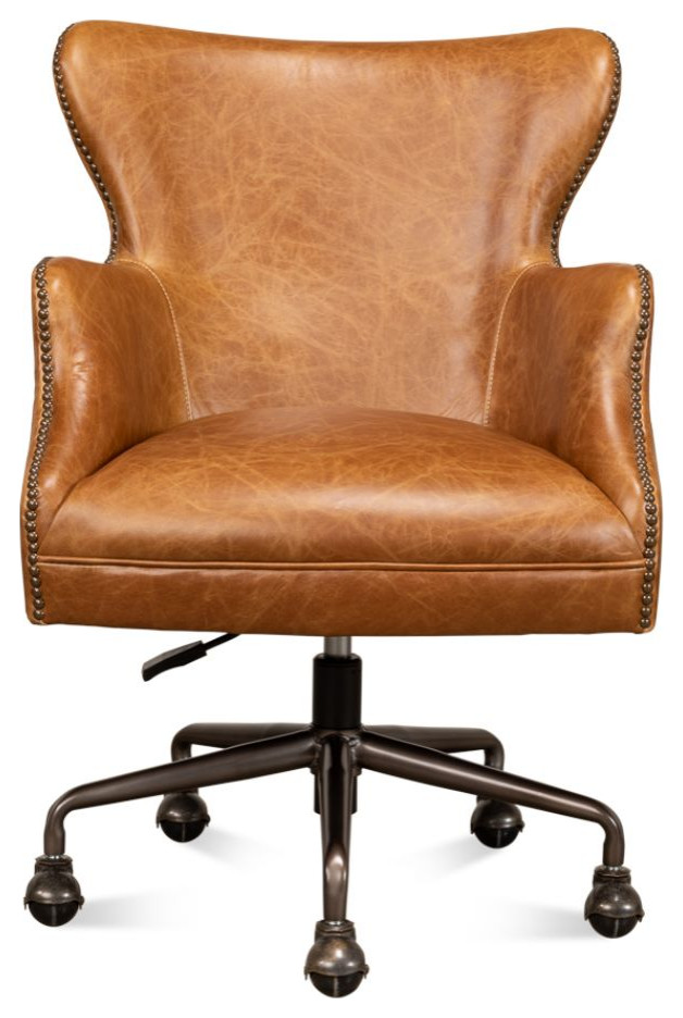 Andrew Jackson Swivel Tan Leather Desk Chair Cuba Brown   Transitional   Armchairs And Accent Chairs   by Sideboards and Things  Houzz