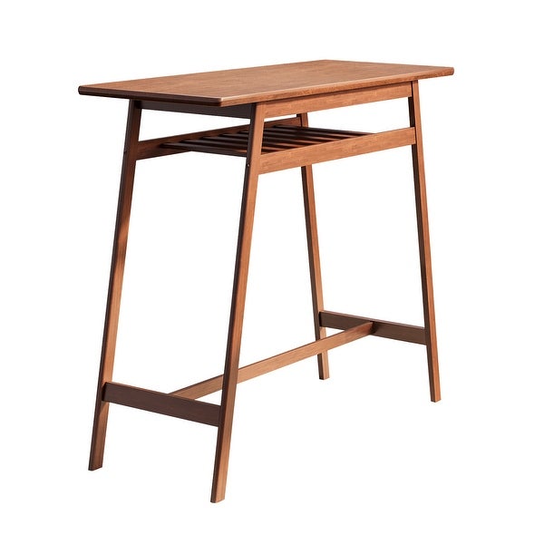 Retro Bar Table Rubber Wood Stackable Backless High Stool for 2 with Shelf and Hooks for Home Bar Space， 3 PCS Pub Dining Set