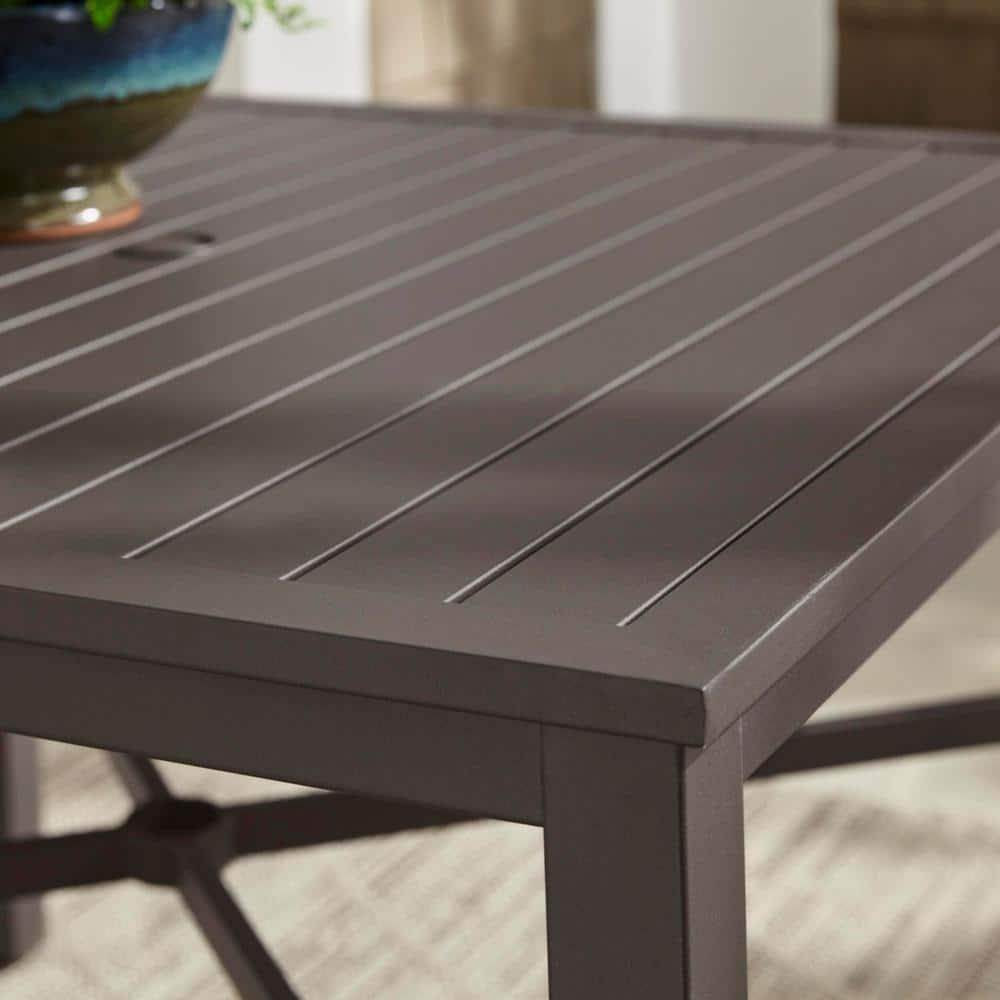 StyleWell 42 in Mix and Match Brown Square Steel Outdoor Patio Dining Table with Slat Top