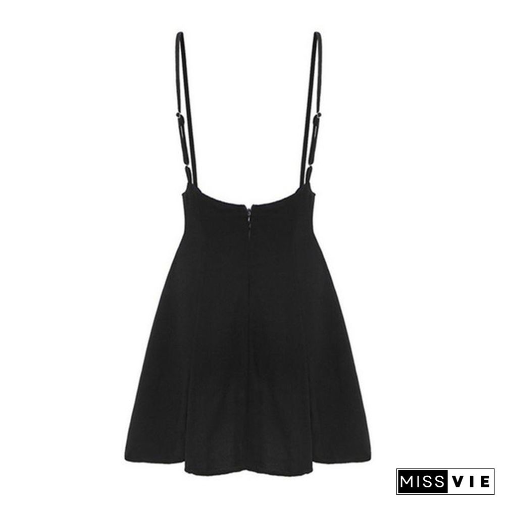 New Women Fashion Strappy Black Dress Pleated Mini Short Skirts A Line Brace Skirt