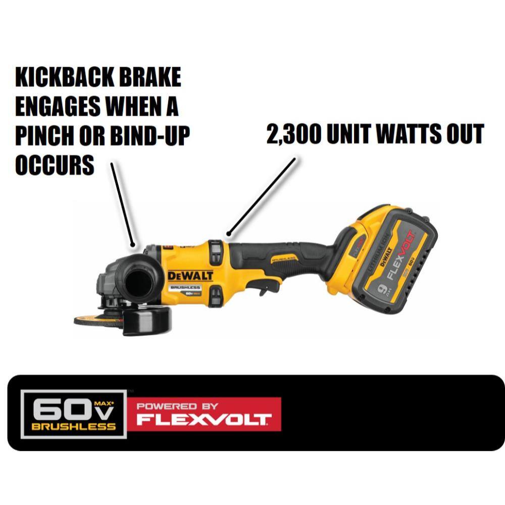 DW FLEXVOLT 60V MAX Brushless 4.5 in. - 6 in. Small Angle Grinder 6-12 in. Circ Saw and (2) FLEXVOLT 9.0Ah Batteries DCG418X2WDCS391