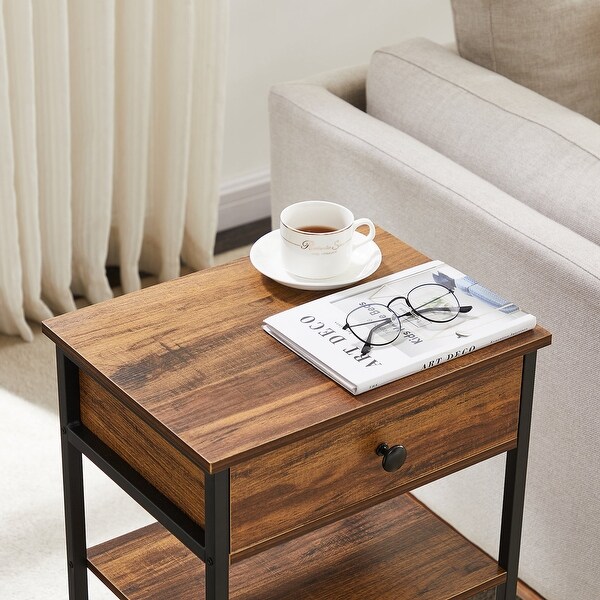 Taomika 1-Drawer Mid Century Modern Nightstand with Storage Shelves and Baskets - - 36349587