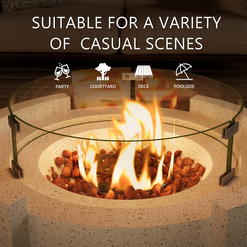 Outdoor Firepit Propane Table and Wind Guard