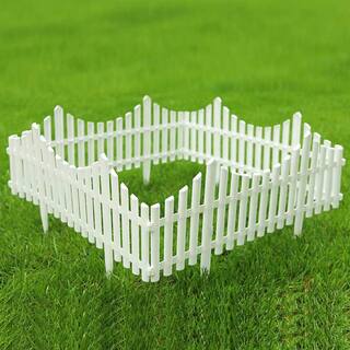 12 in. Decorative White Plastic Picket Garden Fence Border (8-Piece) SKYHD7014