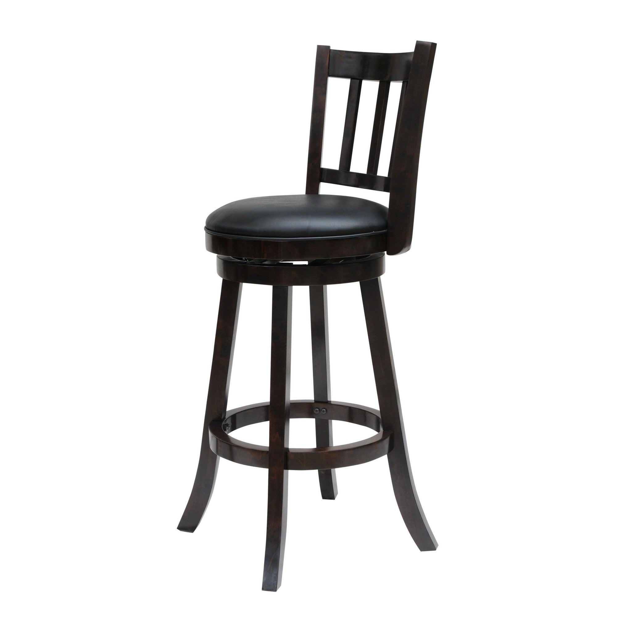 Swivel Counter Stool with Curved Vertically Slatted Back， Dark Brown