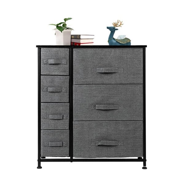 Dresser with 3 Big 4 Small Drawers，Furniture Storage Tower Unit，Grey - - 33169063