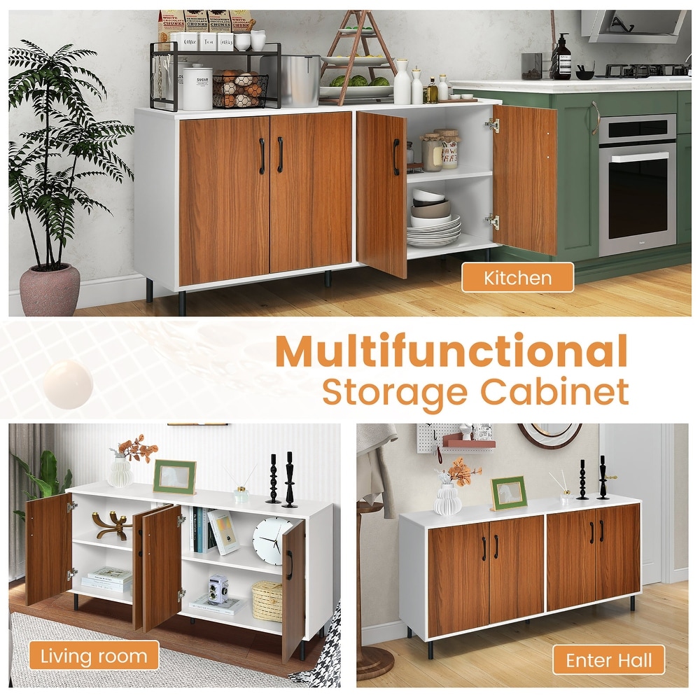 Costway Buffet Server Sideboard Kitchen Storage Cabinet Cupboard with   58'' x 16'' x 30'' (L x W x H)