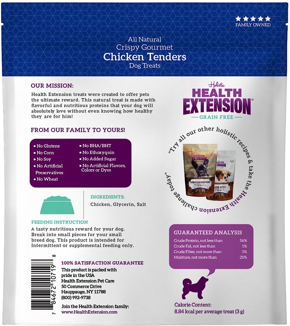 Health Extension Crispy Gourmet Chicken Tender Grain-Free Dog Treats， 4-oz