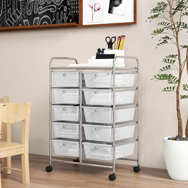 Tangkula 10 drawer Rolling Storage Cart Tools Scrapbook Paper Organizer On Wheels Clear