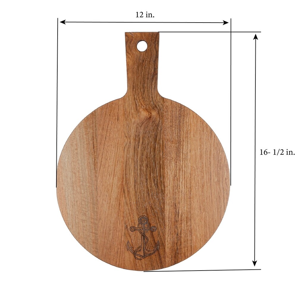 Teak Round Serving Board   Anchor   12\