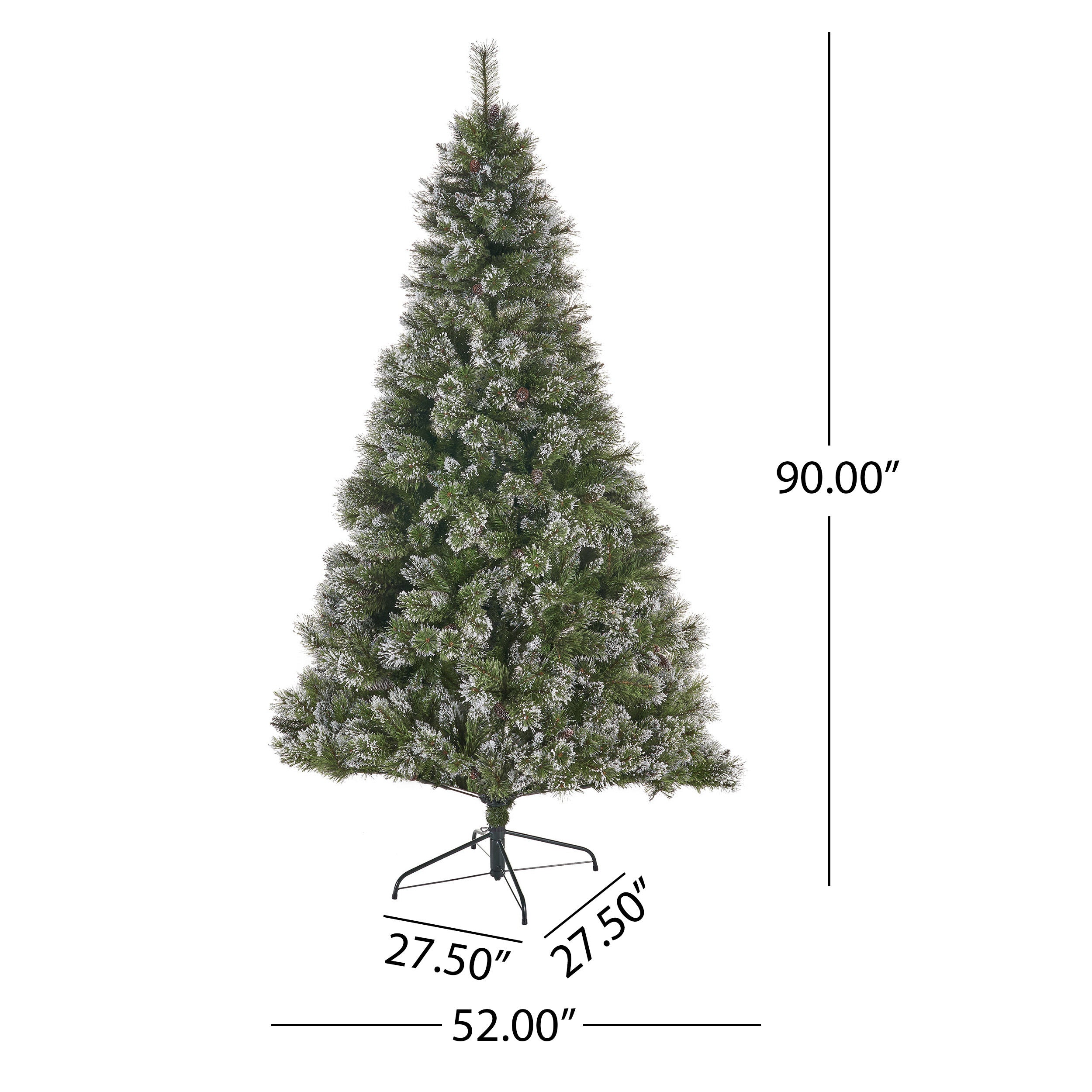 7.5-foot Cashmere Pine and Mixed Needles Hinged Artificial Christmas Tree with Snow and Glitter Branches and Frosted Pinecones