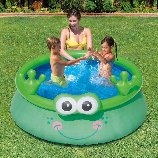 Summer Waves 6 Foot X 20 Inch Inflatable Frog Character Quick Set Kiddie Swimming Pool And Ball Pit With Fast Inflating Design Green