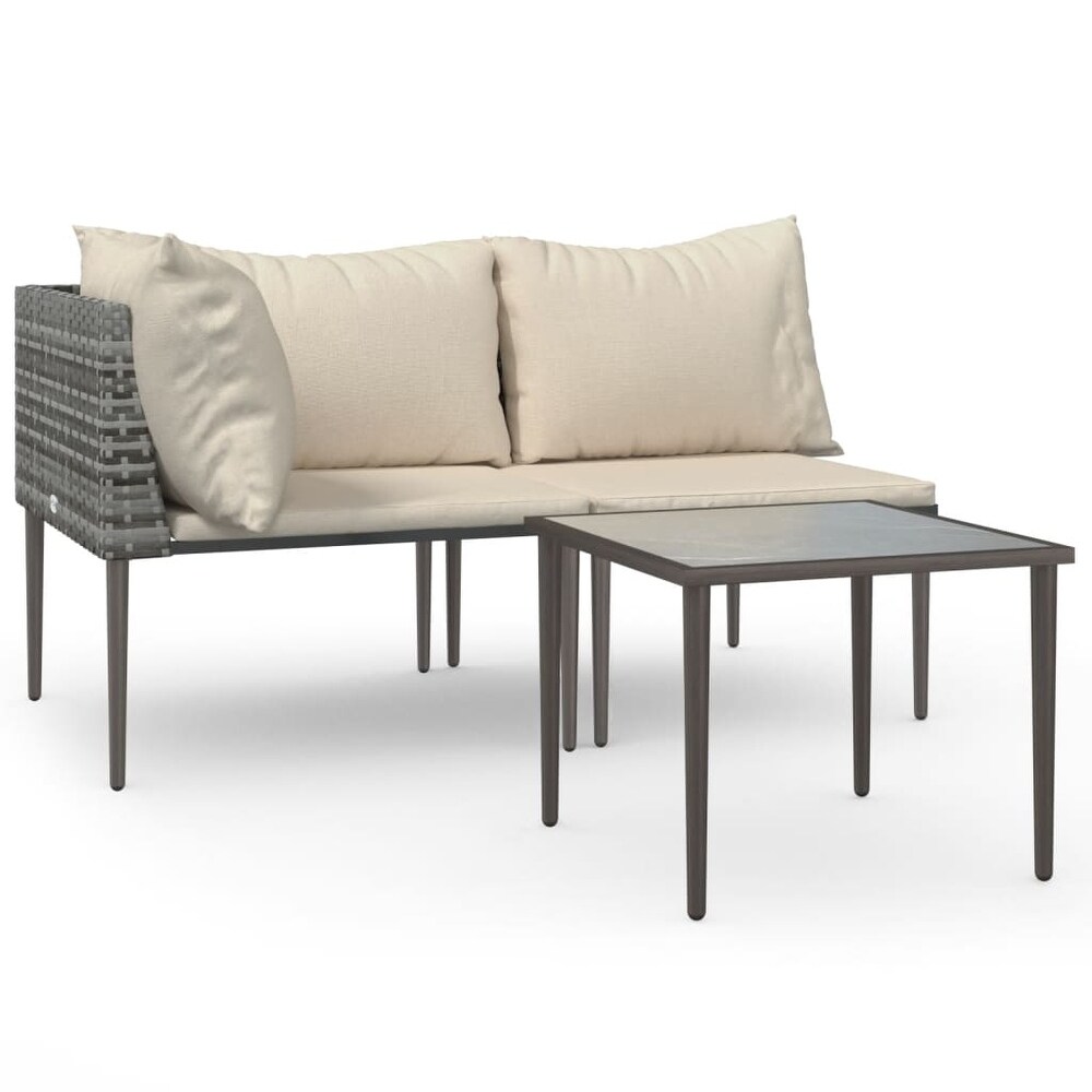 vidaXL 3 Piece Patio Lounge Set with Cushions Gray Poly Rattan   18.9\