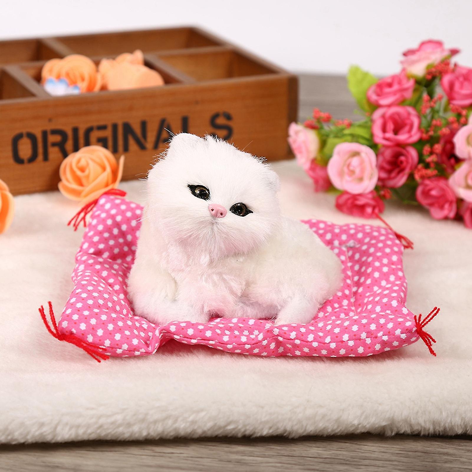 Super Cute Mini Simulation Sounding Sitting Kittens Cats Plush Toys Doll Christmas Gift White