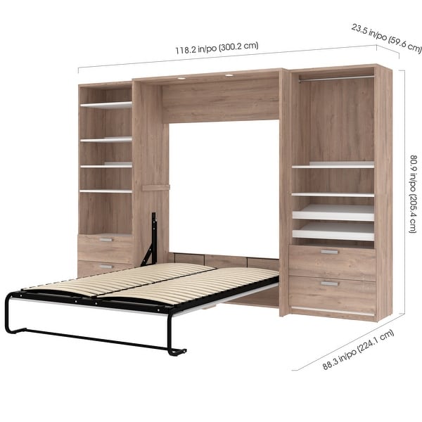 Cielo Full Murphy Bed and 2 Shelving Units with Drawers by Bestar - - 14086493