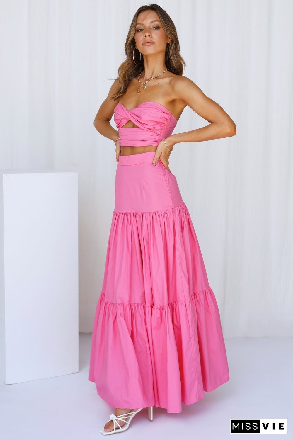 Hot Pink Off Shoulder Top and Skirt Sets