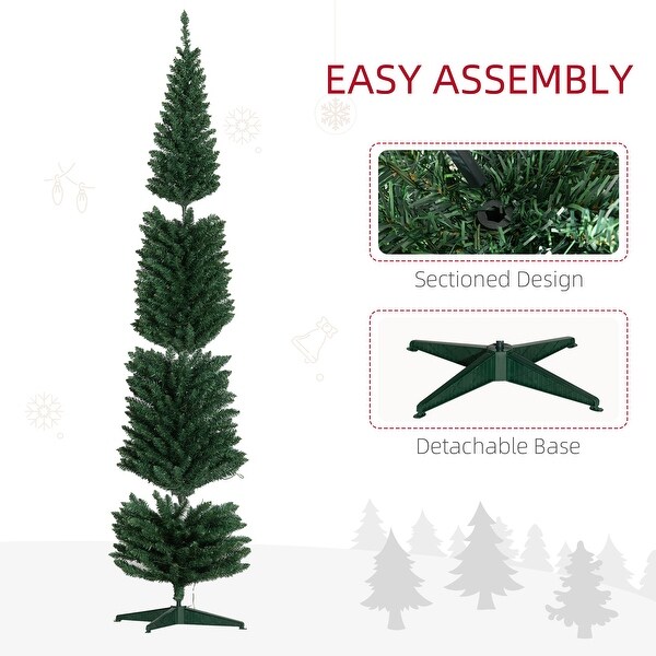 HOMCOM 8' Tall PreLit Slim Noble Fir Artificial Christmas Tree with 300 Warm White LED Lights and 618 Tips