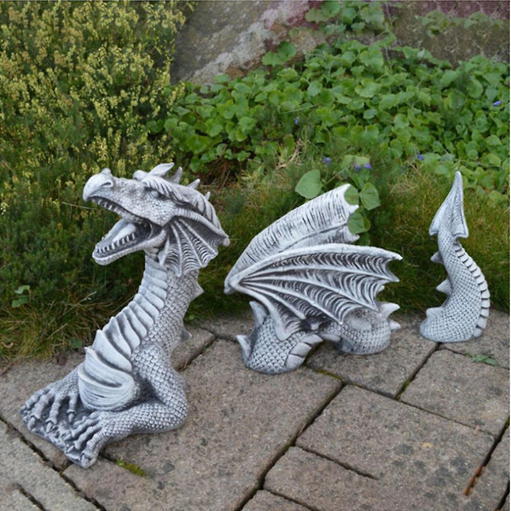 Hree-section Dragon Garden Statues Sculptures Outdoor Ornament Crafts