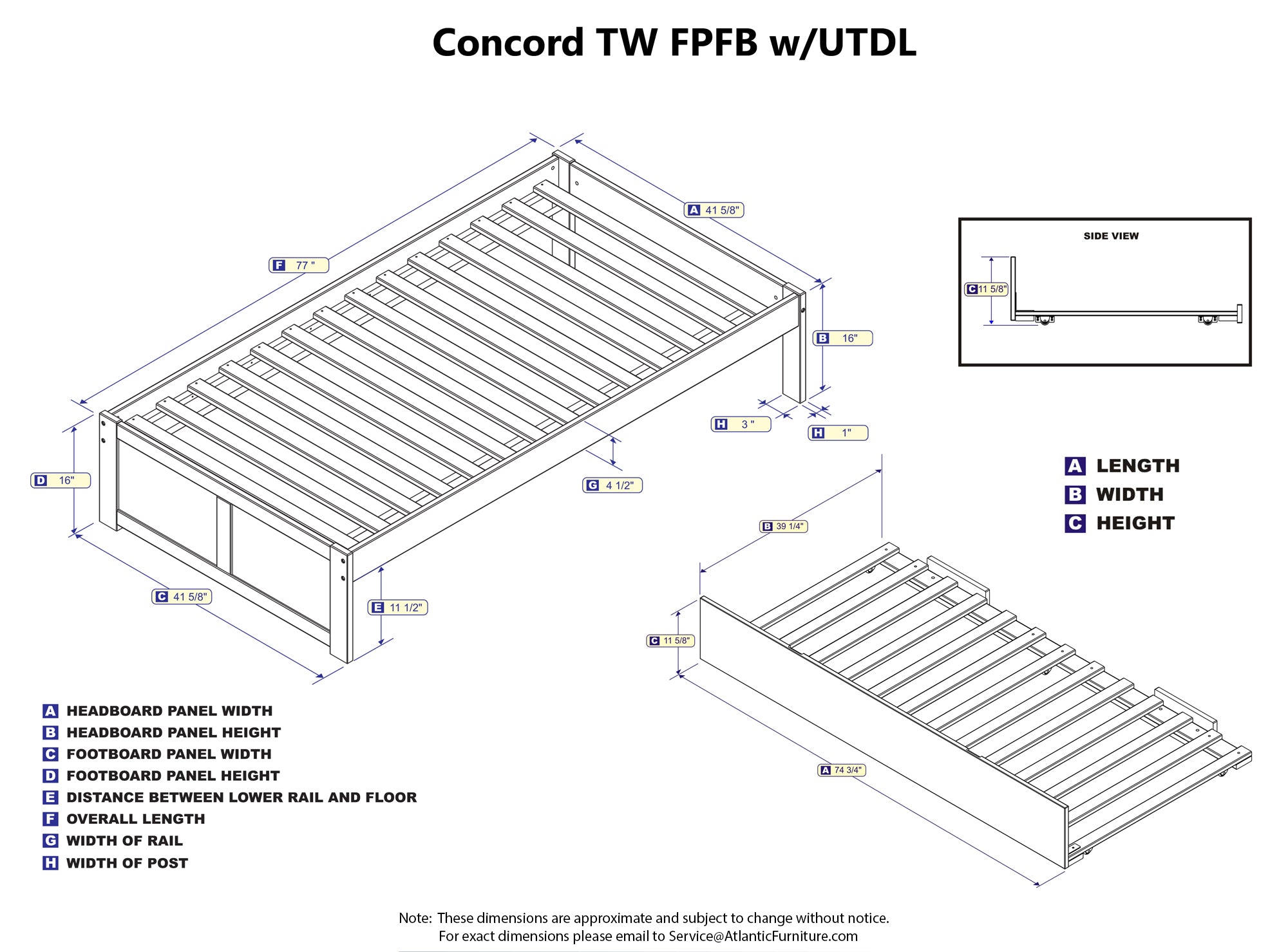 Concord Twin Platform Bed with Flat Panel Foot Board and Twin Size Urban Trundle Bed in Espresso