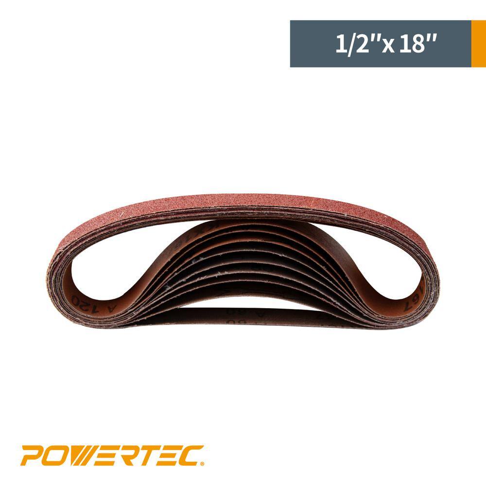 POWERTEC 12 in. x 18 in. 4080120180240 Grit Sanding Belt Assortment for Belt Sander Aluminum Oxide (50-Pack) 40182-1