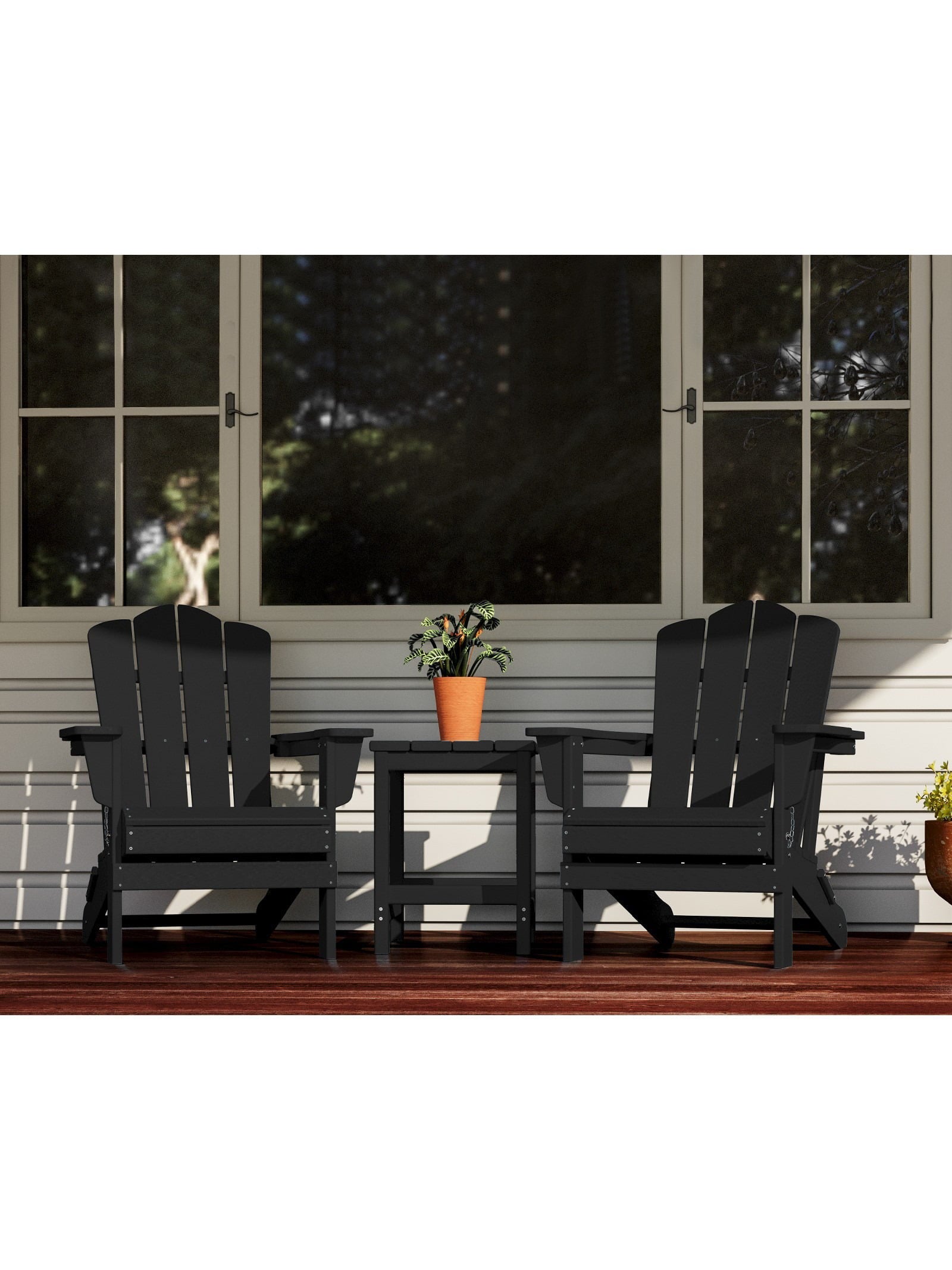 Folding Outdoor Patio Adirondack Chair for Garden, Black